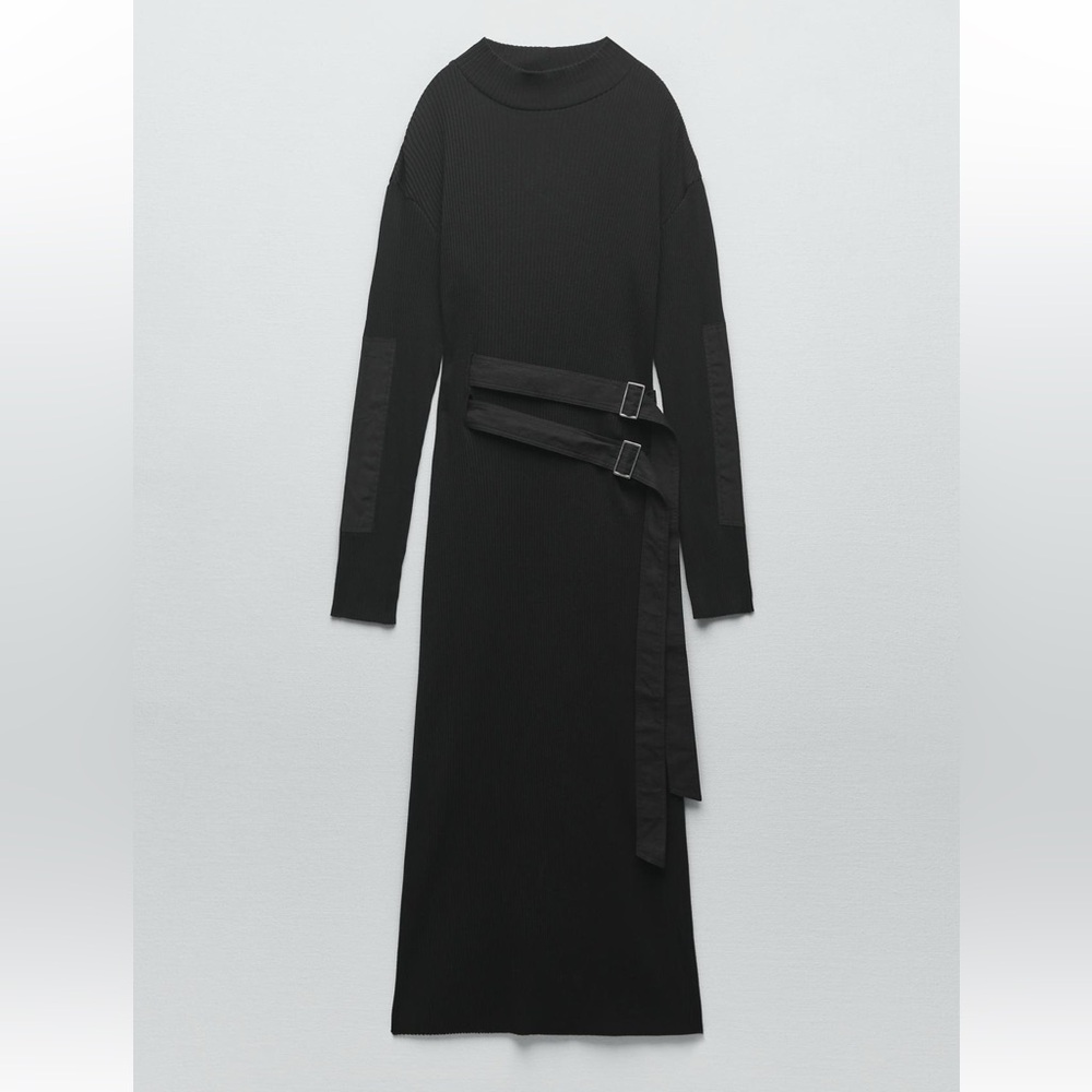 Zara Black Long Sleeve Mock Neck Sheath Dress